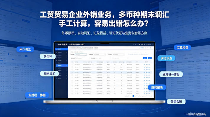 工贸贸易企业外销业务，多币种期末调汇···